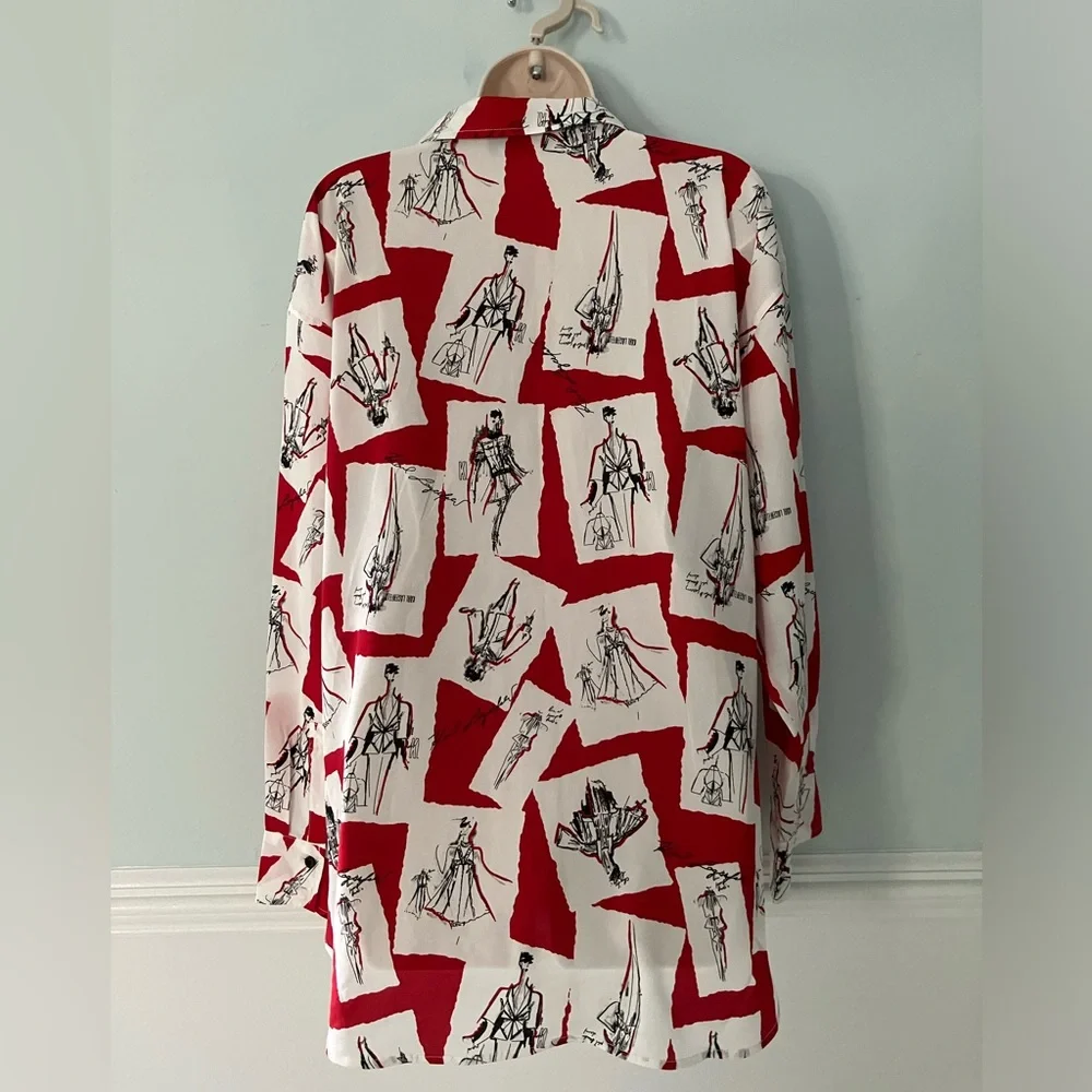 Karl Lagerfield Paris graphic print top baggy art to wear eclectic minimalist 2X - Picture 2 of 9